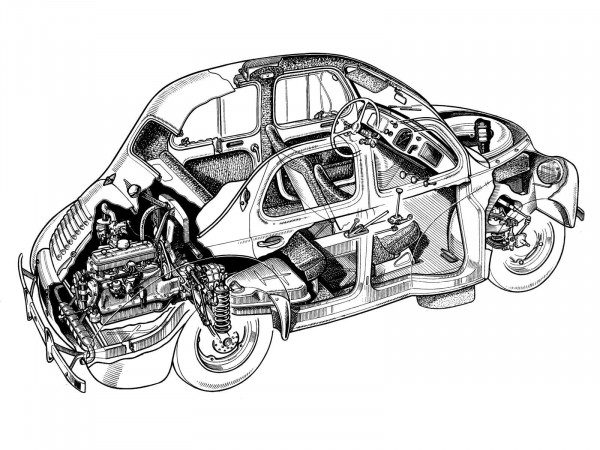 Renault 4CV 1946-1961 vue AR - dessin Renault