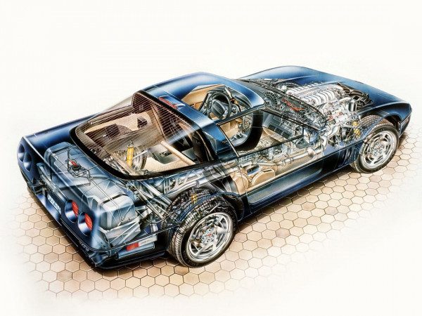 Chevrolet Corvette ZR-1 1990 vue éclatée - dessin Chevrolet