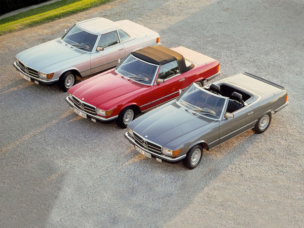 Mercedes-Benz 280SL avec hard-top - 380SL capotée - 500SL décapotée R107 1980 vue AV - photo Archives Daimler