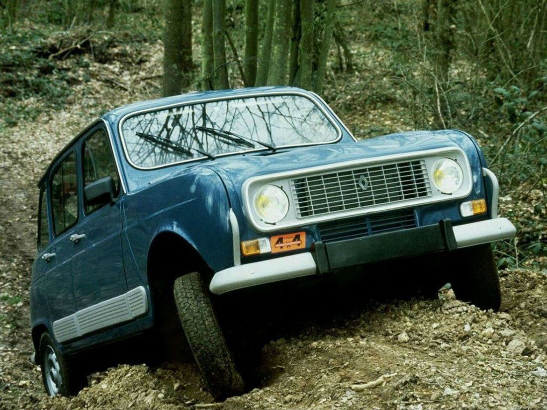 Porte Clés motif Renault R4 4L en profil. Berline couleur bleu